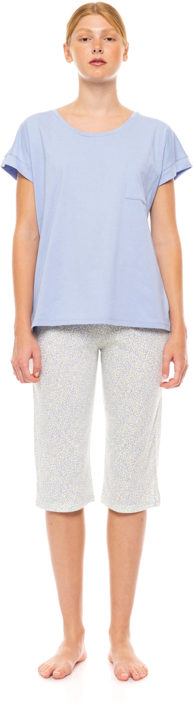 Γυναικεία πυτζάμα Pink Label - Κάπρι - Λαιμόκοψη - Cotton PYJAMA CAPRI PASTEL LEOPARD