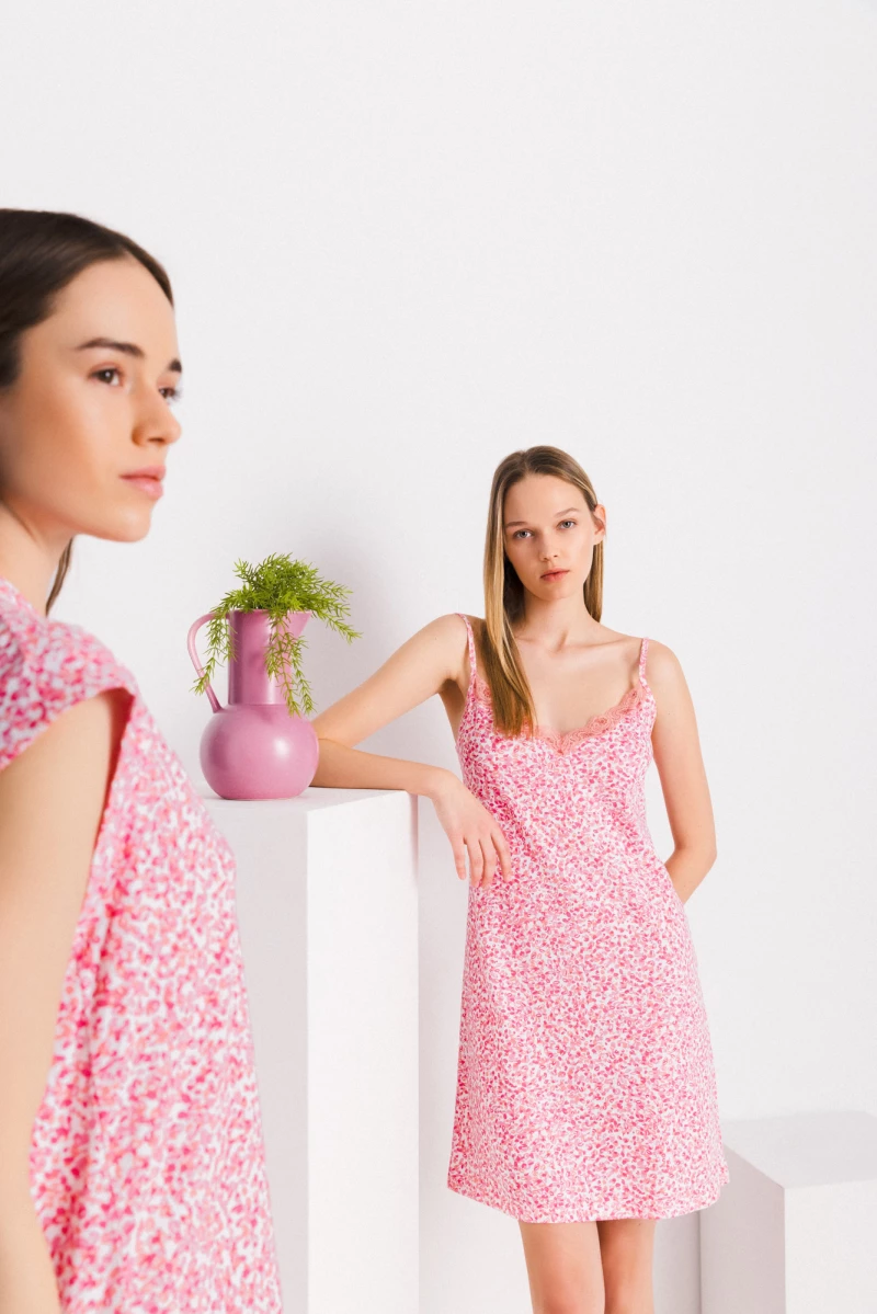 Γυναικείο  Νυχτικό Pink Label - BLOOMING NIGHTS - Cotton - Τιράντα