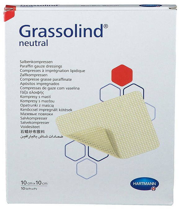HARTMANN Grassolind Neutral, Επιθέματα Πλέγματος με Αλοιφή 10x10cm - 10τεμ