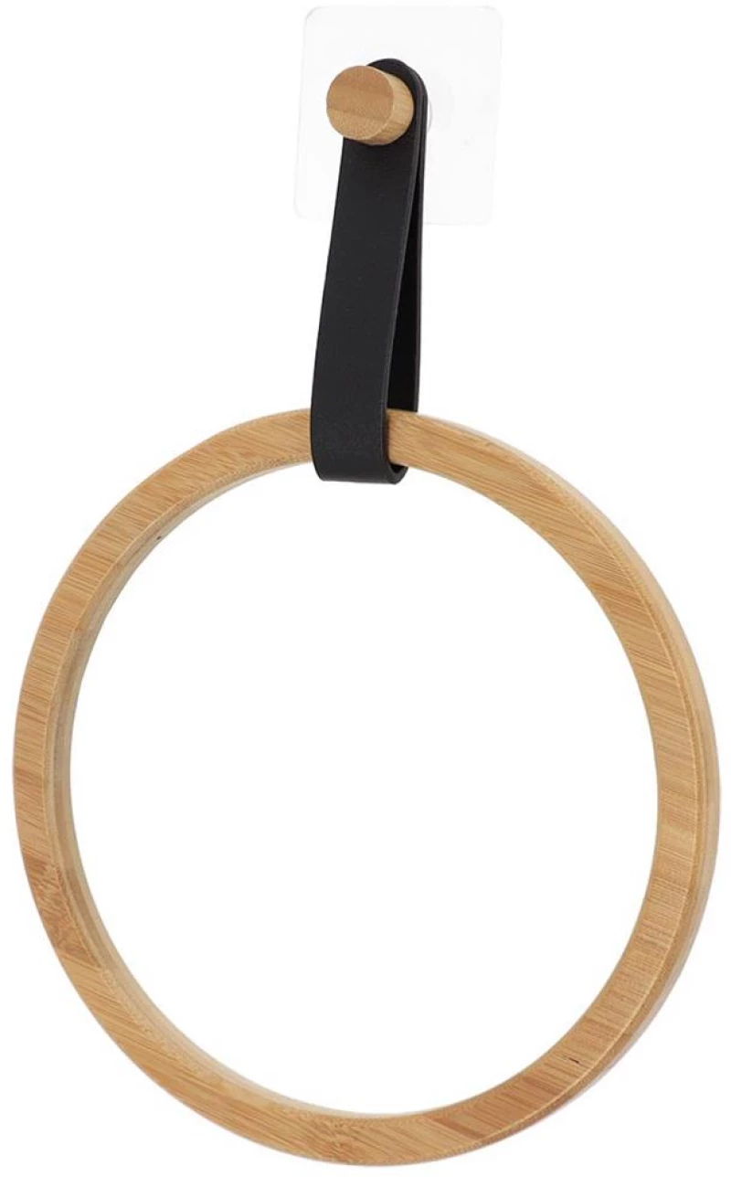 Κρίκος bamboo με δερμ. λουρί μαύρο/sticker Φ21 Η30cm
