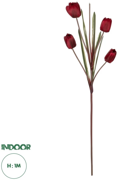 GloboStar® Artificial Garden RED TULIP BRANCH 21309 Τεχνητό Διακοσμητικό Κλαδί Κόκκινη Τουλίπα Y100cm