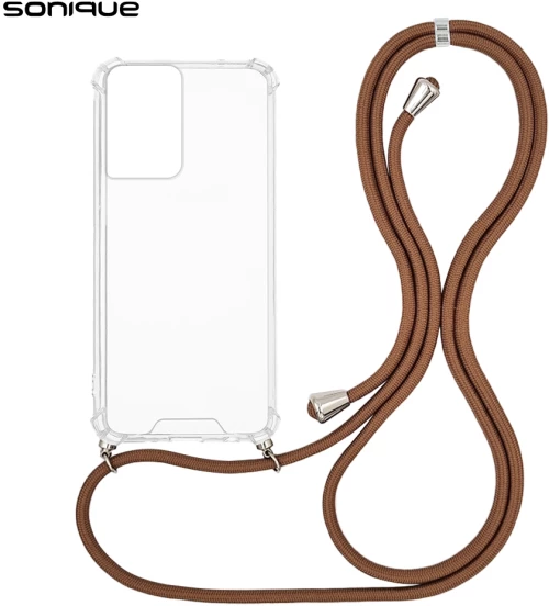 Θήκη Σιλικόνης με Κορδόνι Sonique Armor Clear Motorola Moto G85 5G Καφέ