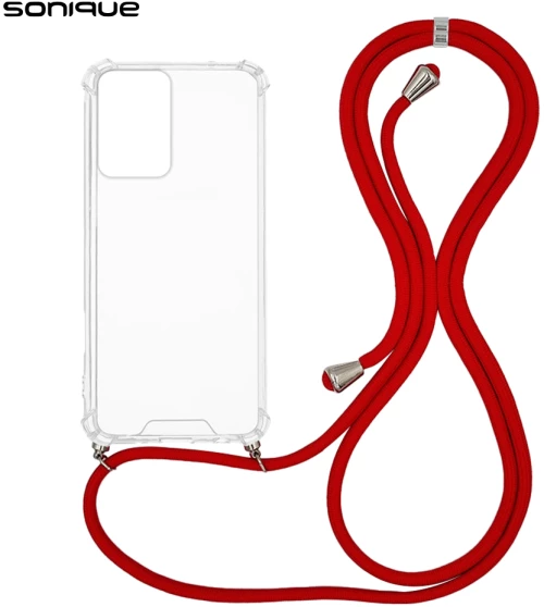 Θήκη Σιλικόνης με Κορδόνι Sonique Armor Clear Motorola Moto G35 5G Κόκκινο