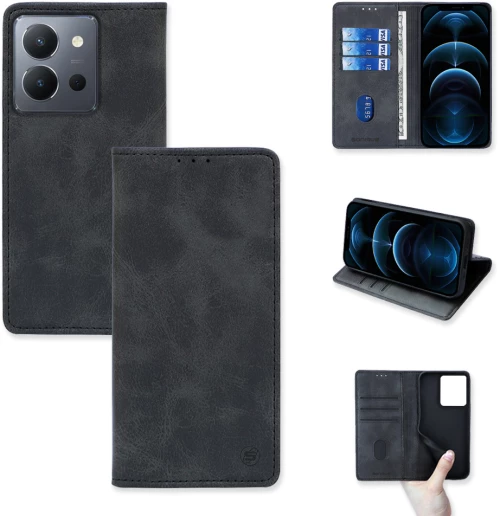 Θήκη Πορτοφόλι Vintage Magnet Wallet Sonique VIVO Y36 4G / VIVO Y36 5G / VIVO Y27 5G / VIVO Y27s Μαύρο
