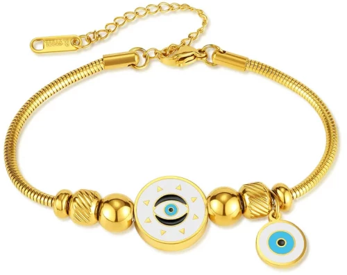 Ατσάλινο βραχιόλι με ματάκια επιχρυσωμένο (B1683)
