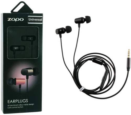 HANDS FREE STEREO ZOPO ER17B UNIVERSAL 3.5mm ALUMINIUM BLACK 1.2M PACKING OR