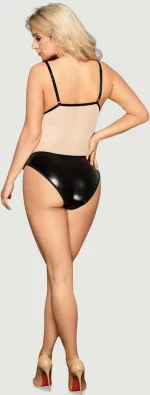 Κορμάκι Sexy Denisse Wetlook Body with Lace & Mesh - Μαύρο