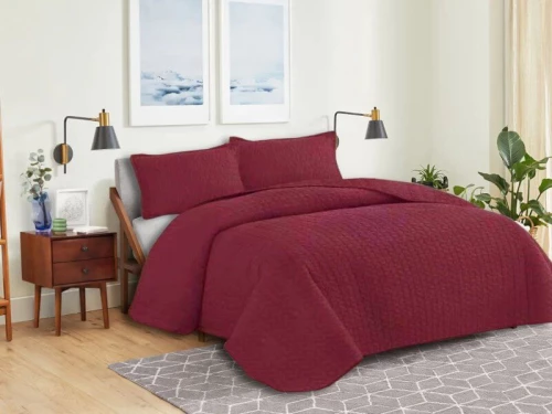 Κουβερλί Σετ Μονόχρωμο Leaves Διπλής Όψεως Microfiber Γαρύφαλλο - Μπορντό, 160x240