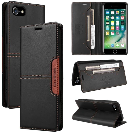 Για iPhone SE 2022 / SE 2020 / 8 / 7 GQUTROBE G01 RFID Anti-theft Δερμάτινη θήκη τηλεφώνου (Μαύρο) (GQUTROBE)