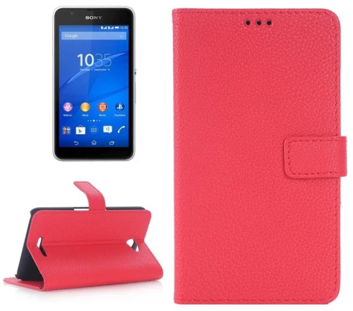 Δερμάτινη θήκη Litchi με θήκη για Sony Xperia E4 (κόκκινο)