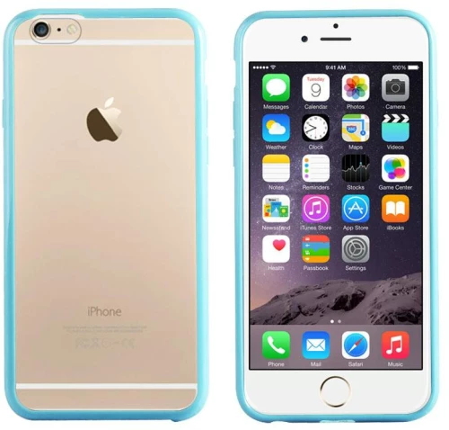 TPU Bumper Frame + Ματ Clear Plastic Back Case για iPhone 6 & 6S (τυρκουάζ)