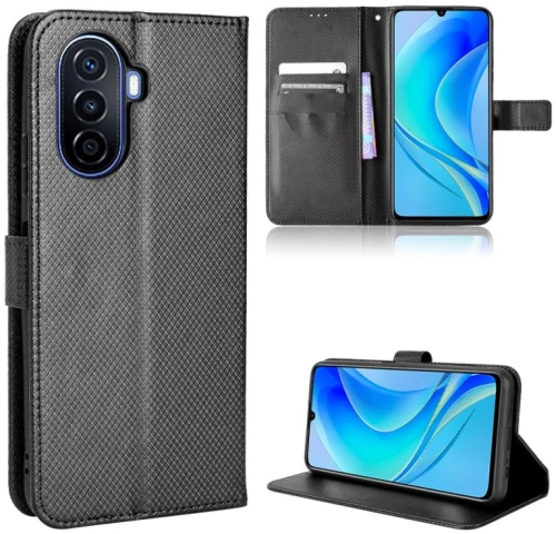 Για Huawei nova Y70 / nova Y70 Plus Diamond Texture Δερμάτινη θήκη τηλεφώνου (Μαύρο)