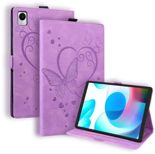 Για το Realme Pad Mini 8.7 ιντσών Love Butterfly Pattern Leather Tablet Case με θήκη & Sleep (μωβ)