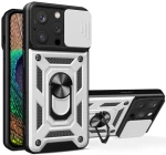 Θήκη iPhone 16 Pro Max Bodycell Armor Slide Ανθεκτική με Κάλυμμα για την Κάμερα & Μεταλλικό Ring Holder - Silver (5206015080098)