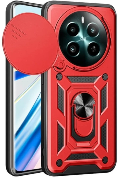 Θήκη Realme 12 4G / 12 Plus Bodycell Armor Slide Ανθεκτική με Κάλυμμα για την Κάμερα & Μεταλλικό Ring Holder - Red (5206015078675)