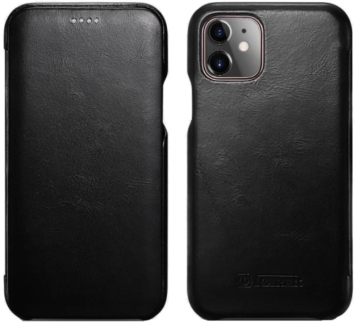 Θήκη iPhone 11 iCarer Vintage Series Curved Edge Δερμάτινη - Black (RIX1102-BK)