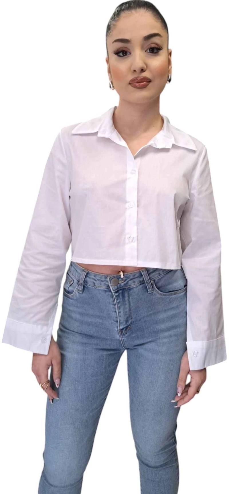 Cropped Πουκάμισο σε Λευκό και Μαύρο ΑΣΠΡΟ