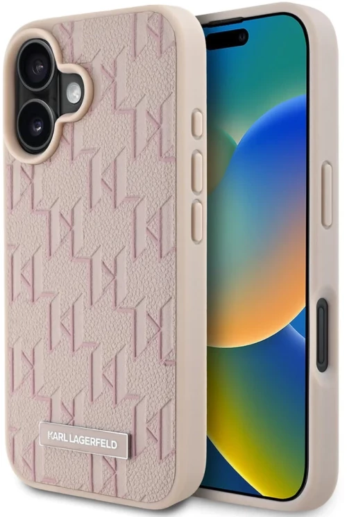 Karl Lagerfeld iPhone 16 Back cover case - Magsafe PU hot stamp - Pink -(KLHMP16SPKHPORPP)