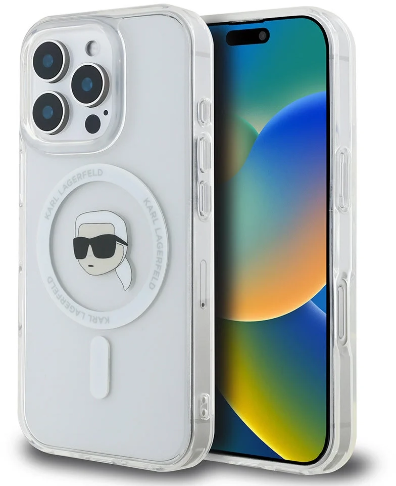 Karl Lagerfeld iPhone 16 Pro Back cover case - Magsafe IML metal KC heads - White - (KLHMP16LHLSKIH)
