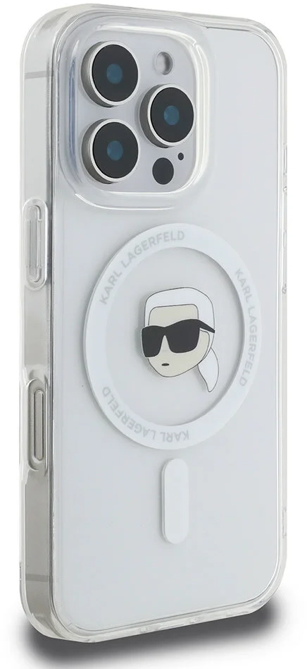 Karl Lagerfeld iPhone 16 Pro Back cover case - Magsafe IML metal KC heads - White - (KLHMP16LHLSKIH)