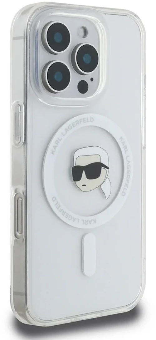 Karl Lagerfeld iPhone 16 Pro Back cover case - Magsafe IML metal KC heads - White - (KLHMP16LHLSKIH)