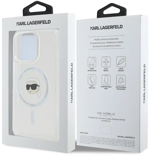 Karl Lagerfeld iPhone 16 Pro Back cover case - Magsafe IML metal KC heads - White - (KLHMP16LHLSKIH)