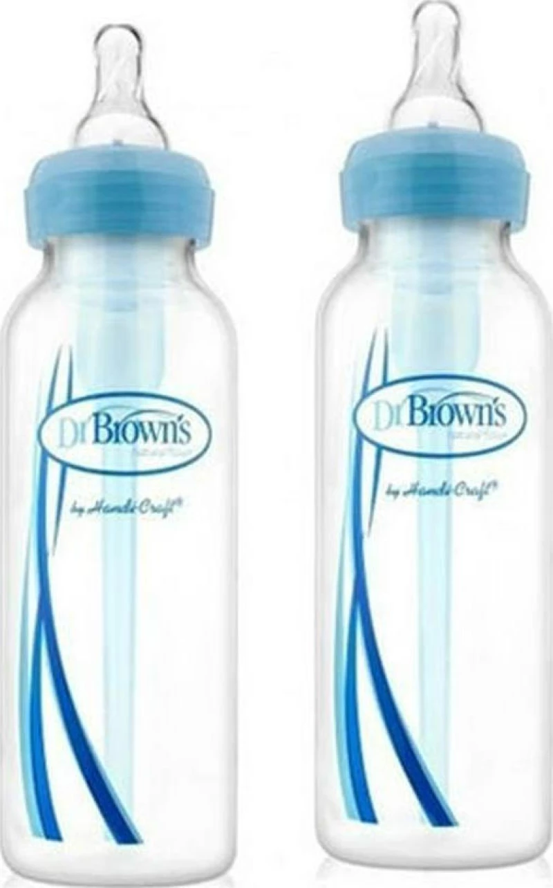 DR. BROWN`S Natural Flow Options, Πλαστικά Μπιμπερό Μπλε Με Στενό Λαιμό & Θηλή Σιλικόνης 2x250ml SB 82405