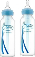 DR. BROWN`S Natural Flow Options, Πλαστικά Μπιμπερό Μπλε Με Στενό Λαιμό & Θηλή Σιλικόνης 2x250ml SB 82405