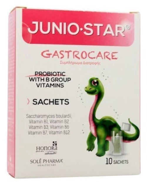 JUNIO STAR Gastrocare Προβιοτικά & Βιταμίνες Του συμπλέγματος Β Για Το Γαστρεντερικό Σύστημα Του Παιδιού 10 Φακελίσκοι