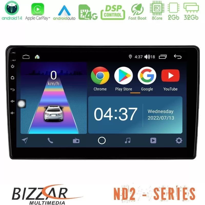 Bizzar ND2 Series 8Core Android14 2+32GB Ford Fiesta 2018-2024 Navigation Multimedia Tablet 9" Με Carplay & Android Auto U-ND2-FD1787