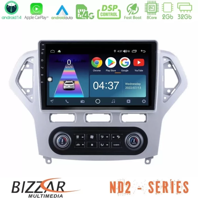 Bizzar ND2 Series 8Core Android14 2+32GB Ford Mondeo 2007-2011 (Auto A/C) Navigation Multimedia Tablet 9" Με Carplay & Android A U-ND2-FD0919AC