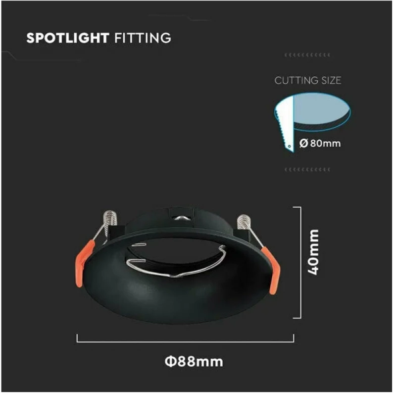 V-TAC Χωνευτό φωτιστικό Spot GU10 στρογγυλό μαύρο 6633