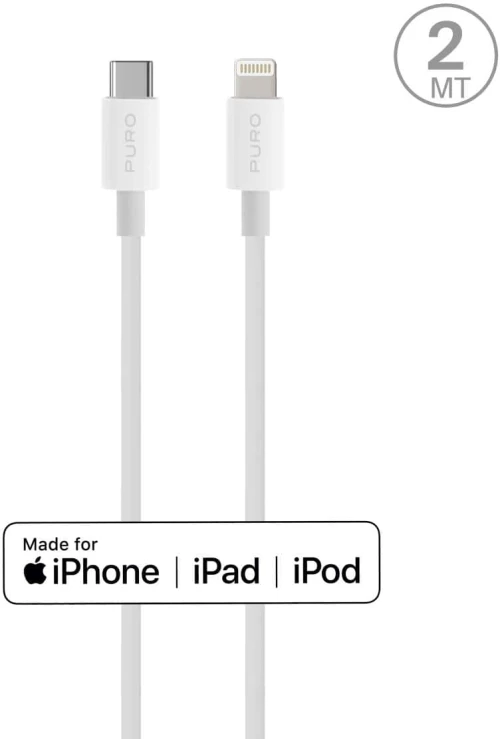 Puro Plain Cable for Apple with MFI USB-C - Lightning 2.0 2.4A 2m - White