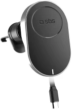SBS TESUPP15WRETRACABL Wireless Charger Smartphone Holder with Retractable Cable Compatible with MagSafe - Black