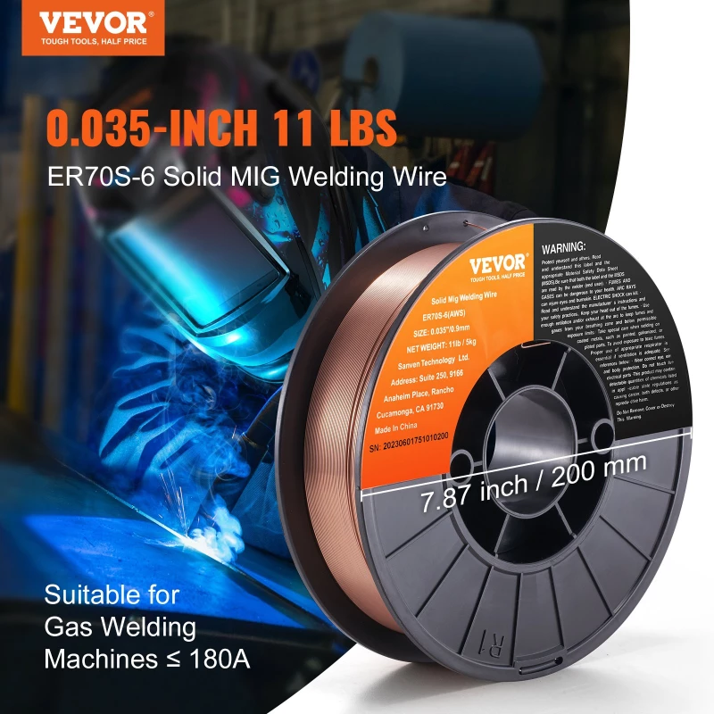 Σύρμα συγκόλλησης VEVOR Solid MIG ER70S-6 0,035 ιντσών 11LBS ήπιο σύρμα συγκόλλησης MIG