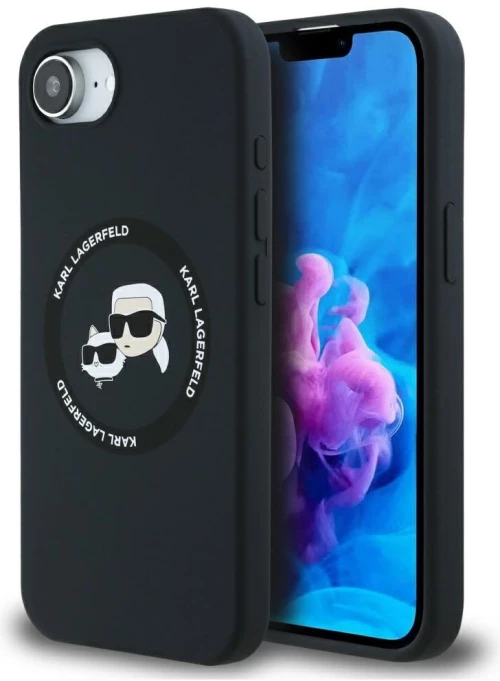 Karl Lagerfeld Liquid Silicone Karl & Choupette Heads Case with MagSafe for iPhone 16e - Black
