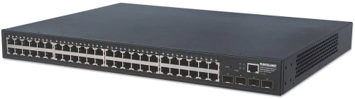 Intellinet 48-Port Gigabit Ethernet Web-Managed Switch with 4 SFP Ports, 48 x 10/100/1000 Mbps RJ45 Ports + 4 x SFP, IEEE 802.3az Energy Efficient Ethernet, SNMP, QoS, VLAN, ACL, 19 Rackmount" (Euro 2-pin plug)