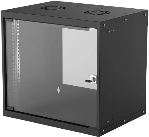 Intellinet 19" Network Cabinet - Wall Mount (Basic), 9U, 400mm Deep, Black, Flatpack, Max 50kg, Usable Depth 340mm, Glass Door, Rack, Parts for wall installation (eg screws and rawl plugs) not included