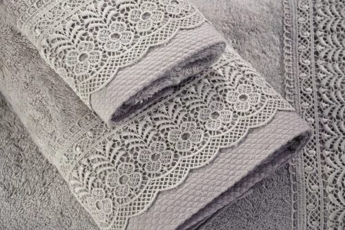 Σετ Πετσέτες 3 τεμαχίων Down Town με δαντέλα Grey - Σετ 3 Τεμαχίων