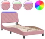 vidaXL Πλαίσιο Κρεβατιού με LED Ροζ 80x200 εκ. Βελούδινο
