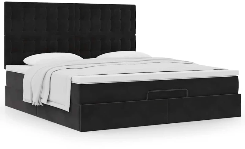 vidaXL Οθωμανικό κρεβάτι με στρώματα Μαύρο 160x200cm Velvet