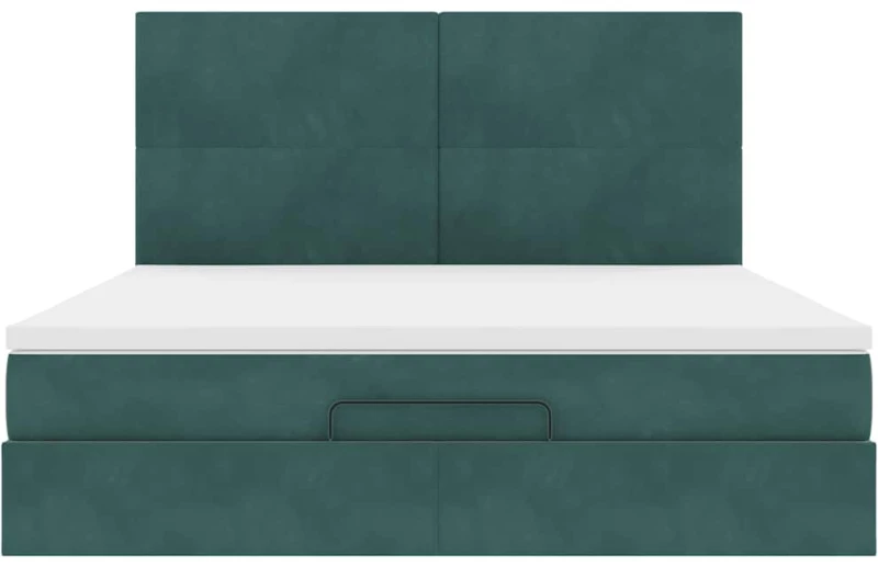 vidaXL Οθωμανικό κρεβάτι με στρώματα & LEDs Σκούρο πράσινο Βελούδο