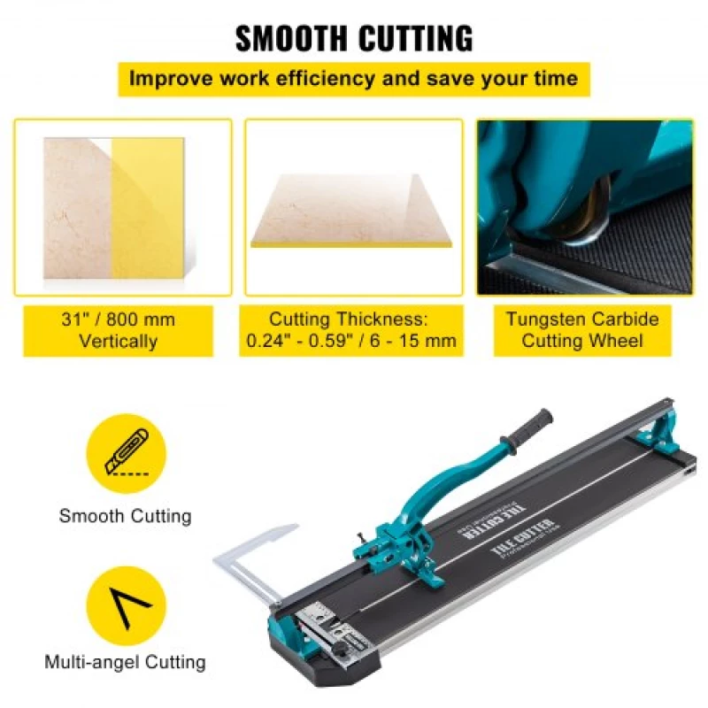 VEVOR 31 Inch Tile Cutter Single Rail Manual Tile Cutter 3/5 in Cap w/Precise Laser Positioning Manual Tile Cutter Tools for Precision Cutting