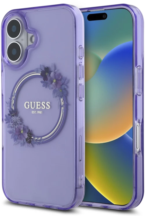 Guess Magsafe “Flower Wreath” Hard Case Θήκη προστασίας από σκληρό πλαστικό – iPhone 16 Μωβ – GUHMP16SHFWFCU