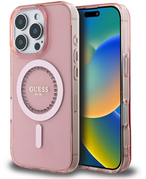 Guess Magsafe “Rhinestones” Hard Case Θήκη προστασίας από σκληρό πλαστικό – iPhone 16 Pro Ροζ – GUHMP16LPFTDTEP