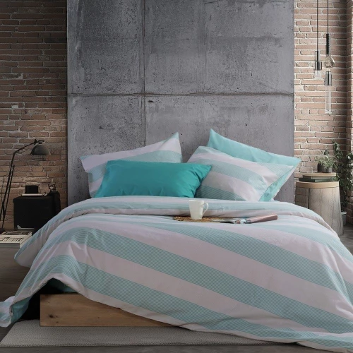 Σεντόνια Casual Stripe (Σετ 4τμχ) Petrol Nef-Nef Homeware Διπλό 200x270cm 100% Βαμβάκι