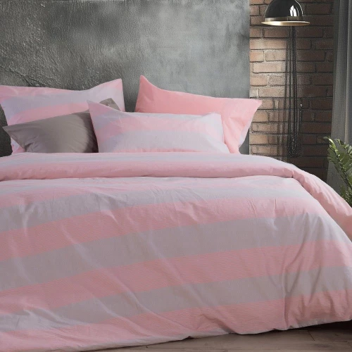 Σεντόνια Casual Stripe Με Λάστιχο (Σετ 3τμχ) Peach Nef-Nef Homeware Μονό 100x235cm 100% Βαμβάκι
