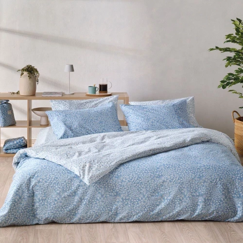 Σεντόνια Dalida 01 (Σετ 4τμχ) Blue-White Kentia King Size 270x270cm 100% Βαμβάκι