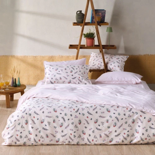 Σεντόνια Frutilla 14 (Σετ 4τμχ) White-Powder Pink Kentia Υπέρδιπλo 240x270cm 100% Βαμβακοσατέν