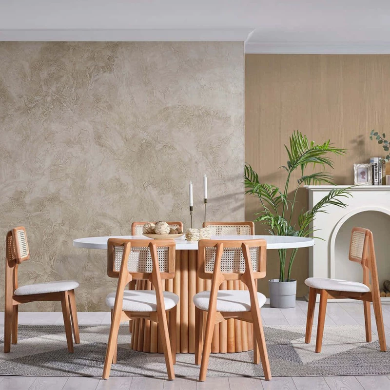 Τραπεζαρία Pera (Σετ 7Τμχ) 117FRF1509 170x90x75cm White-Natural 6 Θέσεων Mdf,Ξύλο